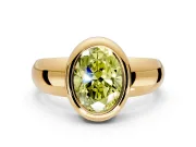 Solitaire Engagement Ring Setting for Fancy Yellow Oval Center with Wide Band and Bezel Head in Yellow Gold