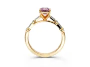 Baguette Engagement Ring Setting for Fancy Pink Emerald Cut Center with Alternating Bar-Set Band and Prong Head in Yellow Gold
