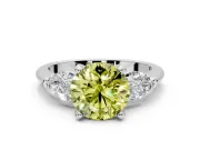 3 Stone Engagement Ring Setting for Fancy Yellow Round Cut Center with Large Pear-Shaped Accents and Prong Head in White Gold