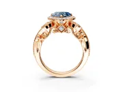 Milgrain Halo Engagement Ring Setting for Fancy Blue Heart-Shaped Center with Shoulder Bezels and Prong Head in Rose Gold