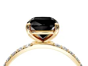 Solitaire Engagement Ring Setting for Fancy Black Cushion Cut Center with Pave Accents and Prong Head in Yellow Gold