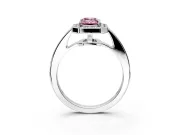Bezel-Framed Halo Engagement Ring Setting for Fancy Pink Emerald Cut Center with Pave Band and Prong Head in Platinum