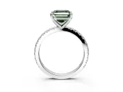 Solitaire Engagement Ring Setting for Fancy Green Asscher Cut Center with Fine Pave Band and Claw Prong Head in Platinum