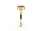 Cluster Engagement Ring Setting for Fancy Pink Emerald Cut Center with Milgrain Shoulder Clusters and Prong Head in Yellow Gold