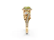 Milgrain Halo Engagement Ring Setting for Fancy Yellow Cushion Cut Center with Shoulder Bezels and Prong Head in Yellow Gold