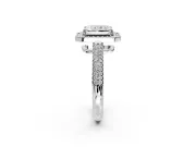 Milgrain Halo Engagement Ring Setting for Radiant Cut Center with Three-Sided Pave Band and Prong Head in White Gold