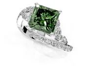 Solitaire Engagement Ring Setting for Fancy Green Princess Cut Center with Pave Bypass Twist Band and Prong Head in Sterling Silver