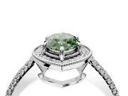 Milgrain Halo Engagement Ring Setting for Fancy Green Marquise Center with Three-Sided Pave Band and Prong Head in White Gold