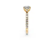Solitaire Engagement Ring Setting for Cushion Cut Center with Micro Pave Band and Prong Head in Yellow Gold