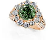 Large Accent Halo Engagement Ring Setting for Fancy Green Round Cut Center with Pave Split Shank and Prong Head in Rose Gold