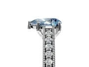Solitaire Engagement Ring Setting for Fancy Blue Pear-Shaped Center with Engraved Pave Band and Prong Head in Platinum