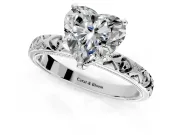 Solitaire Engagement Ring Setting for Heart-Shaped Center with XO Engraved Band and Prong Head in White Gold