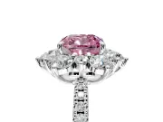 Floral Halo Engagement Ring Setting for Fancy Pink Cushion Cut Center with Pave Accents and Prong Head in Sterling Silver