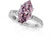 Solitaire Engagement Ring Setting for Fancy Pink Marquise Center with Milgrain-Edged Pave Band and Prong Head in Sterling Silver