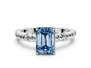 Rope Engagement Ring Setting for Fancy Blue Emerald Cut Center with Accent Shoulders and Prong Head in Sterling Silver