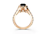Solitaire Engagement Ring Setting for Fancy Black Cushion Cut Center with Pave Cathedral Shoulders and Prong Head in Rose Gold