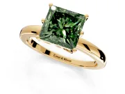 Solitaire Engagement Ring Setting for Fancy Green Princess Cut Center with Plain Band and Tulip Prong Head in Yellow Gold