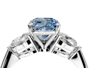 3 Stone Engagement Ring Setting for Fancy Blue Cushion Cut Center with Large Pear-Shaped Accents and Prong Head in White Gold