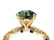 Solitaire Engagement Ring Setting for Fancy Green Round Cut Center with Marquise Panel Band and Prong Head in Yellow Gold