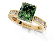 Solitaire Engagement Ring Setting for Fancy Green Radiant Cut Center with Milgrain-Edged Pave Band and Prong Head in Yellow Gold