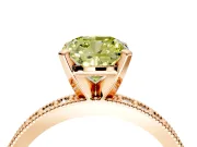 Milgrain Pave Engagement Ring Setting for Fancy Yellow Cushion Cut Center with Accent Band and Prong Head in Rose Gold