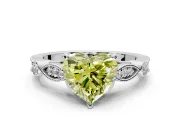 Solitaire Engagement Ring Setting for Fancy Yellow Heart-Shaped Center with Marquise and Bezel Accents and Prong Head in Sterling Silver