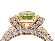 Pave Engagement Ring Setting for Fancy Yellow Radiant Cut Center with Curved Accent Rows, Openwork and Prong Head in Rose Gold