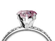 Solitaire Engagement Ring Setting for Fancy Pink Heart-Shaped Center with XO Engraved Band and Prong Head in Platinum