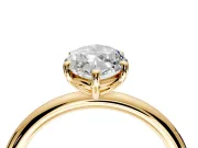 Low-Set Solitaire Engagement Ring Setting for Oval Center with Thin Plain Band and Prong Head in Yellow Gold