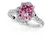 Floral Engagement Ring Setting for Fancy Pink Radiant Cut Center with Pave Band and Floral Prong Head in Sterling Silver