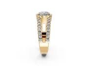 Halo Engagement Ring Setting for Cushion Cut Center with Wide-Open Pave Split Shank and Prong Head in Yellow Gold