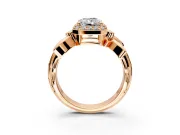 Halo Engagement Ring Setting for Radiant Cut Center with Floral Band and Prong Head in Rose Gold