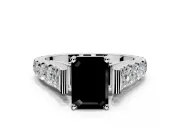 Solitaire Engagement Ring Setting for Fancy Black Emerald Cut Center with Pave Cathedral Shoulders and Prong Head in Platinum