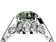 Cathedral Engagement Ring Setting for Fancy Green Round Cut Center with Antique-Style Pave Band and Prong Head in White Gold