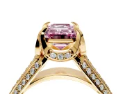 Solitaire Engagement Ring Setting for Fancy Pink Emerald Cut Center with Accented Split Shank and Prong Head in Yellow Gold