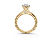 Solitaire Engagement Ring Setting for Radiant Cut Center with Milgrain Cathedral Band and Prong Head in Yellow Gold
