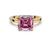 Solitaire Engagement Ring Setting for Fancy Pink Asscher Cut Center with Basket Rail and Prong Head in Yellow Gold