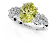 Cluster Engagement Ring Setting for Fancy Yellow Oval Center with 2-Row Shoulder Clusters and Prong Head in Sterling Silver