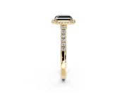 Halo Engagement Ring Setting for Fancy Black Asscher Cut Center with Narrowing Pave Band and Prong Head in Yellow Gold