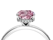 Hidden Halo Engagement Ring Setting for Fancy Pink Cushion Cut Center with Plain Band and Tall Prong Head in Platinum
