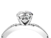 Solitaire Engagement Ring Setting for Oval Center with Milgrain-Edged Pave Band and Prong Head in Sterling Silver