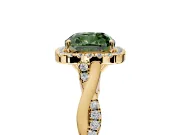 Halo Engagement Ring Setting for Fancy Green Cushion Cut Center with Twist Band and Prong Head in Yellow Gold