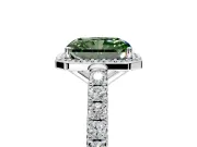 Halo Engagement Ring Setting for Fancy Green Radiant Cut Center with Full Pave Band and Prong Head in Platinum