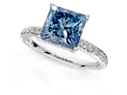 Solitaire Engagement Ring Setting for Fancy Blue Princess Cut Center with Fine Pave Band and Prong Head in Platinum