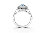 Double Halo Engagement Ring Setting for Fancy Blue Oval Center with Narrow Pave Split Shank and Prong Head in Platinum