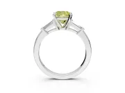 3 Stone Engagement Ring Setting for Fancy Yellow Cushion Cut Center with Channel Baguette Accents and Prong Head in White Gold