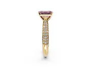 Solitaire Engagement Ring Setting for Fancy Pink Emerald Cut Center with Multi-Row Accents and Prong Head in Yellow Gold