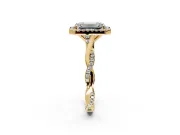 Halo Engagement Ring Setting for Emerald Cut Center with Twist Band and Prong Head in Yellow Gold