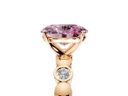 Solitaire Engagement Ring Setting for Fancy Pink Oval Center with Beaded Bezel Station Band and Prong Head in Rose Gold