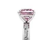 Solitaire Engagement Ring Setting for Fancy Pink Princess Cut Center with Channel Baguette Band and Prong Head in White Gold